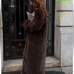 NAKD Long Brown Faux fur coat